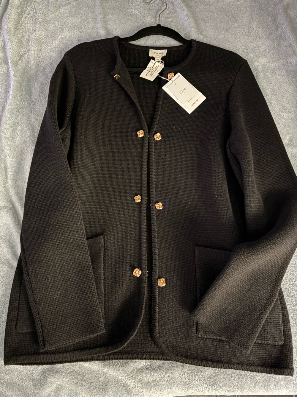 Cami NYC Black Allen Cardigan with Gold Buttons